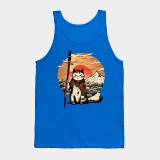 Ninja Cat Japanese Vintage Sunset Sword Tank Top